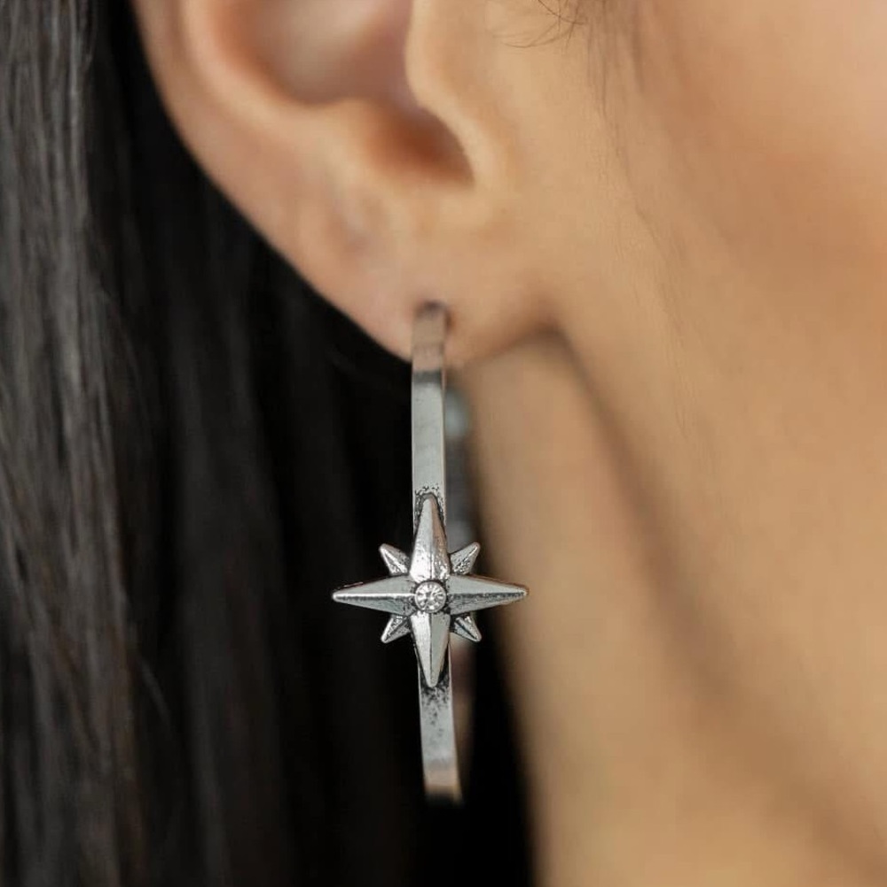 Star crystal silver hoop earrings